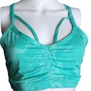 Gymshark Power Sports Bra Print Top Women's Strappy Teal Bralette Sz L.